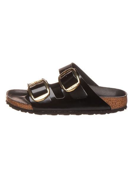 Birkenstock Skórzane klapki "Arizona" w kolorze czarnym rozmiar: 36. Czarne klapki damskie Birkenstock, bez wzorów, z otwartym noskiem, bez obcasa, bez zapięcia. Za 569.68 zł.