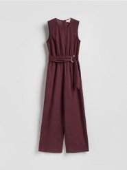 Kombinezon z lyocellu - burgundowy. Czerwone kombinezony damskie Reserved, l, bez wzorów, z lyocellu, bez kołnierzyka, bez ramiączek. Za 259.99 zł.