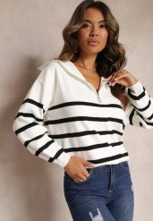 Biało-Czarny Golf Sweter ze Ściągaczami w Paski Zapinany na Suwak Likatte. Białe golfy damskie Renee, m, bez wzorów, z wiskozy, bez ramiączek. Za 119.99 zł.