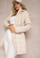 Jasnobeżowa Kurtka Pikowana z Kapturem Oiraga. Brązowe kurtki damskie Renee, m, bez wzorów, z kapturem. Za 189.99 zł.