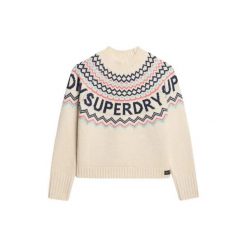 Wzorzysty sweter jacquard damski Superdry. Brązowe swetry klasyczne damskie Superdry, na zimę, bez kołnierzyka. W wyprzedaży za 346.95 zł.