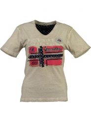 Geographical Norway Koszulka "Jinny" w kolorze beżowym rozmiar: XXL. Brązowe koszulki damskie Geographical Norway, xxl, bez wzorów, z bawełny, bez kołnierzyka, bez ramiączek. Za 30.78 zł.