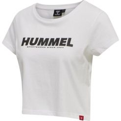 Damska koszulka crop top Hummel Legacy. Białe bluzki damskie Hummel, m, bez wzorów, sportowe, bez kołnierzyka, bez ramiączek. Za 55.00 zł.