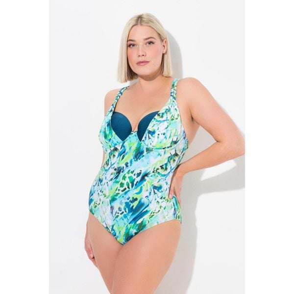 Damski Strój kąpielowy miękkie miseczki z fiszbinami regulowane ramiączka. Niebieskie stroje jednoczęściowe Ulla Popken, bez wzorów, z elastanu. W wyprzedaży za 233.99 zł.