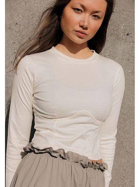 Rethinkit Koszulka "Nice" w kolorze beżowym rozmiar: L. Brązowe koszulki damskie Rethinkit, l, bez wzorów, z bawełny, bez kołnierzyka, bez ramiączek. Za 135.49 zł.