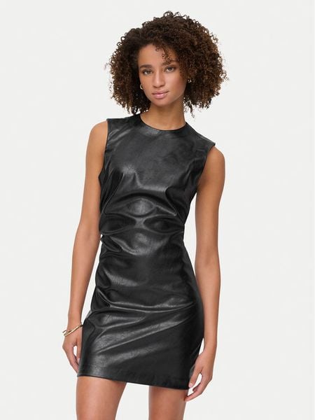 ONLY Sukienka z imitacji skóry Mone 15360231 Czarny Slim Fit. Czarne sukienki damskie Only, bez wzorów, ze skóry, bez ramiączek. Za 149.99 zł.