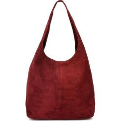 Worek A4 skórzany bordowy U35. Czerwone torebki klasyczne damskie z materiału, na ramię, duże, zamszowe, bez dodatków. Za 159.99 zł.