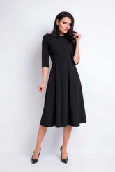 Czarna Sukienka Wizytowa Midi z Szerokim Dołem. Czarne sukienki damskie Awama, bez wzorów, z elastanu, wizytowe, bez ramiączek. Za 218.90 zł.