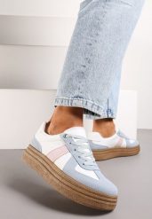 Niebiesko-Białe Sneakersy na Grubej Podeszwie z Ozdobnymi Przeszyciami Ysdole. Niebieskie obuwie sportowe damskie Renee, z materiału, bez zapięcia. Za 79.99 zł.