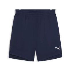 Szorty Puma teamJaws Starter. Niebieskie spodenki sportowe damskie Puma, s, bez wzorów, z materiału, na fitness i siłownię. Za 94.99 zł.