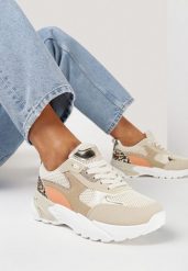 Ciemnobeżowe Sneakersy z Modnymi Naszywkami z Brokatowym i Metalicznym Akcentem Gleriona. Brązowe obuwie sportowe damskie Born2be, bez zapięcia. Za 99.99 zł.