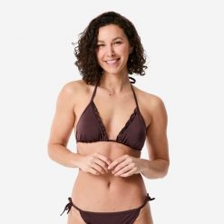 Góra kostiumu kąpielowego damska Decathlon Mae Cancan. Brązowe bikini Decathlon, bez wzorów, z elastanu. Za 44.99 zł.