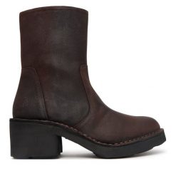 Botki Fly London. Brązowe botki damskie Fly London, bez obcasa, na słupku, bez zapięcia. Za 794.99 zł.