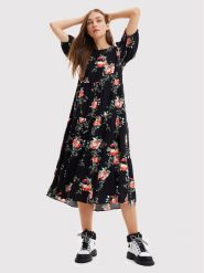 Desigual Sukienka codzienna Florencia 22WWVW60 Czarny Relaxed Fit. Czarne sukienki damskie Desigual, bez wzorów, z wiskozy, bez ramiączek. Za 319.99 zł.