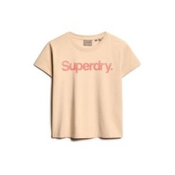 Damska dopasowana koszulka Superdry Core Logo City. Brązowe bluzki damskie Superdry, bez wzorów, sportowe, bez kołnierzyka, bez ramiączek. Za 121.70 zł.