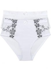 Figi wyszczuplające (2 pary). Białe bielizna korygująca bonprix, z aplikacjami. Za 79.99 zł.