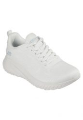 Buty do chodzenia damskie Skechers Bobs Squad Chaos Face Off. Białe obuwie trekkingowe damskie Skechers, z materiału, bez zapięcia. Za 249.99 zł.
