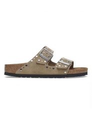 Birkenstock Skórzane klapki "Arizona Rivet" w kolorze szarobrązowym rozmiar: 40. Brązowe klapki damskie Birkenstock, bez wzorów, ze skóry, z otwartym noskiem, bez obcasa, bez zapięcia. Za 527.10 zł.