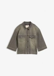 Kurtka jeansowa, rękaw 3/4. Szare kurtki damskie bonprix, bez wzorów, z jeansu, bez kaptura. Za 179.99 zł.