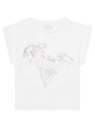 Guess T-Shirt J5GI32 K8HM4 Biały Regular Fit. Białe koszulki i t-shirty dziewczęce Guess, z aplikacjami, z bawełny, bez kołnierzyka, bez ramiączek. Za 59.99 zł.