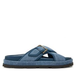 Klapki Pollini. Niebieskie klapki damskie Pollini, bez wzorów, bez obcasa, bez zapięcia. Za 899.99 zł.