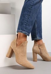 Beżowe Botki Pronene. Brązowe botki damskie Renee, bez obcasa, na obcasie, bez zapięcia. Za 44.99 zł.