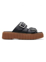 Clarks Skórzane klapki "Torhill" w kolorze czarnym rozmiar: 39. Czarne klapki damskie Clarks, bez wzorów, z otwartym noskiem, bez obcasa, bez zapięcia. Za 254.74 zł.