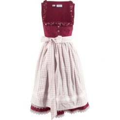 Sukienka ludowa z fartuchem, długość do kolan bonprix bordowy wzorzysty. Czerwone sukienki damskie bonprix. Za 349.99 zł.