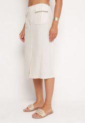 Jasnobeżowa Trapezowa Spódnica z Rozcięciem i Kieszeniami Nestala. Brązowe spódnice damskie Born2be, na co dzień, m, bez wzorów, eleganckie, midi. Za 84.99 zł.