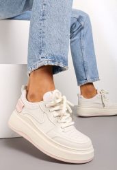Beżowo-Różowe Sneakersy na Platformie przed Kostkę z Ozdobnymi Przeszyciami Arsicada. Brązowe obuwie sportowe damskie Renee, przed kostkę, bez zapięcia. Za 79.99 zł.