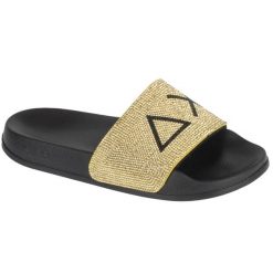 Klapki na basen damskie, Slippers Strass Logo. Żółte klapki damskie SUN68, bez wzorów, bez obcasa, bez zapięcia. Za 169.90 zł.