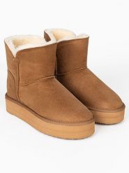 ISLAND BOOT Botki zimowe "Chloe" w kolorze jasnobrązowym rozmiar: 39. Brązowe botki damskie Island Boot, na zimę, bez obcasa, bez zapięcia. Za 175.67 zł.
