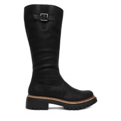 Kozaki Rieker. Czarne kozaki damskie Rieker, bez obcasa, na płaskiej podeszwie, bez zapięcia. Za 399.99 zł.