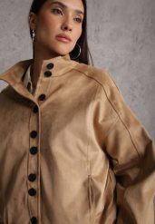 Jasnobrązowa Kurtka Bomber Jacket Ozdobiona Guzikami Quilimi. Brązowe kurtki damskie Renee, l, bez wzorów, bez kaptura. Za 209.99 zł.