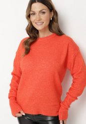 Pomarańczowy Sweter z Domieszką Wełny Parizia. Brązowe swetry klasyczne damskie Born2be, z wełny, bez kołnierzyka. Za 119.99 zł.