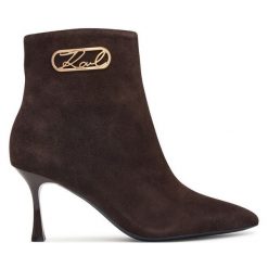 Botki KARL LAGERFELD. Brązowe botki damskie KARL LAGERFELD, bez obcasa, na szpilce, bez zapięcia. Za 964.99 zł.