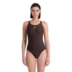 Strój kąpielowy damski jednoczęściowy treningowy na basen Arena Icons. Brązowe stroje jednoczęściowe Arena, bez wzorów. Za 159.99 zł.