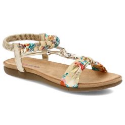 Złote Sandały Artiker Eleganckie Obuwie Damskie. Żółte sandały damskie Artiker, bez wzorów, z tkaniny, bez obcasa, bez zapięcia. Za 139.00 zł.