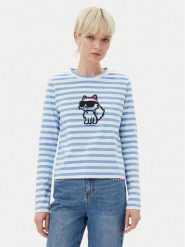 KARL LAGERFELD Bluzka A1W17137 Niebieski Regular Fit. Niebieskie bluzki damskie KARL LAGERFELD, m, bez wzorów, z bawełny, bez kołnierzyka, bez ramiączek. Za 289.99 zł.