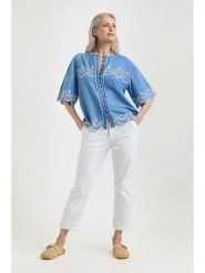 Josephine & Co Bluzka "Judith" w kolorze niebieskim rozmiar: 44. Niebieskie bluzki damskie Josephine & Co, bez wzorów, z bawełny, bez kołnierzyka, bez ramiączek. Za 267.92 zł.