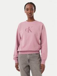 Calvin Klein Jeans Bluza Monologo LV047B234G Różowy ciemny Regular Fit. Czerwone bluzy damskie Calvin Klein Jeans, s, bez wzorów, z bawełny, bez kaptura. Za 369.99 zł.
