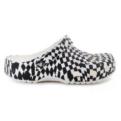 Klapki Crocs Classic warped checker clog 211007-103 w kratkę białe. Białe klapki damskie bez wzorów, bez obcasa, bez zapięcia. Za 374.47 zł.