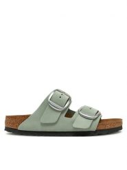 Birkenstock Klapki Arizona Big Buckle 1029311 Zielony. Zielone klapki damskie Birkenstock, bez wzorów, z nubiku, bez obcasa, bez zapięcia. Za 429.99 zł.