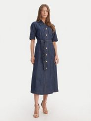 Luisa Spagnoli Sukienka jeansowa Periodico 542815 Granatowy Regular Fit. Niebieskie sukienki damskie Luisa Spagnoli, bez wzorów, z bawełny, bez ramiączek. Za 1,749.00 zł.