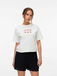 Vero Moda Koszulka w kolorze białym rozmiar: XL. Białe bluzki damskie Vero Moda, xl, bez wzorów, z bawełny, bez kołnierzyka, bez ramiączek. Za 68.45 zł.