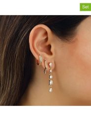 Miu Silver Pozłacane kolczyki (3 szt.) z cyrkoniami rozmiar: onesize. Szare kolczyki damskie Miu Silver, z cyrkonią, pozłacane. Za 56.99 zł.