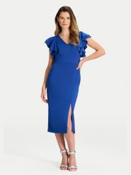 Swing Sukienka koktajlowa 5AI18400 Niebieski Slim Fit. Niebieskie sukienki damskie Swing, bez wzorów, z syntetyku, wizytowe, bez ramiączek. Za 469.99 zł.