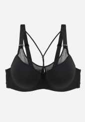 Czarny Biustonosz z Ozdobną Siateczką i Paseczkami przy Dekolcie Anesa. Czarne biustonosze Born2be, bez wzorów. Za 49.99 zł.