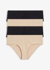 Figi panty z bawełną organiczną (4 pary). Brązowe figi bonprix, bez wzorów, z bawełny. Za 91.96 zł.