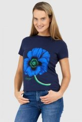 KENZO Granatowy t-shirt damski z niebieskim makiem. Niebieskie t-shirty damskie Kenzo, s, bez wzorów, bez kołnierzyka. W wyprzedaży za 379.99 zł.